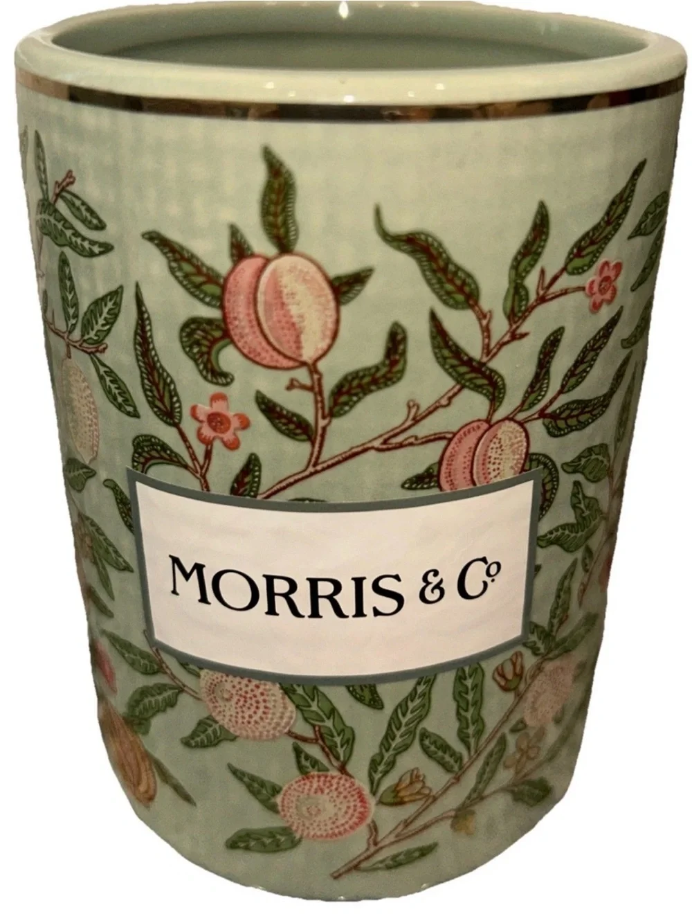 Large MORRIS & CO. Green Floral Fruit Burlap-Look Ceramic 4-1/4